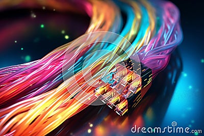 Fast fibre internet computer cable transmiting broadband telecommunication services through a cloud based global communication big Cartoon Illustration