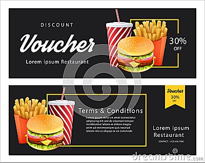 Burger Discount Voucher Template. Vector Illustration