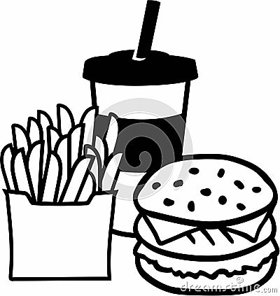 Fast Food Burger Fries Softdrink Vector Illustration