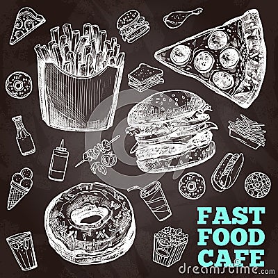 Fast Food Chalkboard Vector Illustration