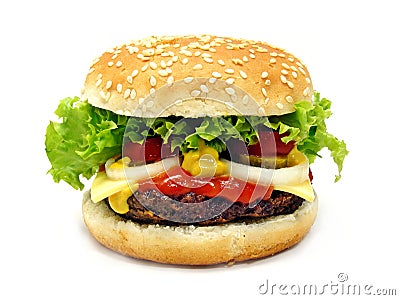 A Fast food cheeseburger isolated Stock Photo