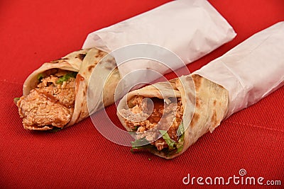 Fast food, Chicken sandwich, two Chicken roll wrap sandwiches Stock Photo