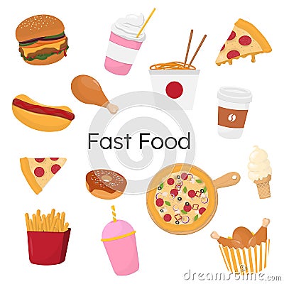 Fast food collection on white background Vector Illustration