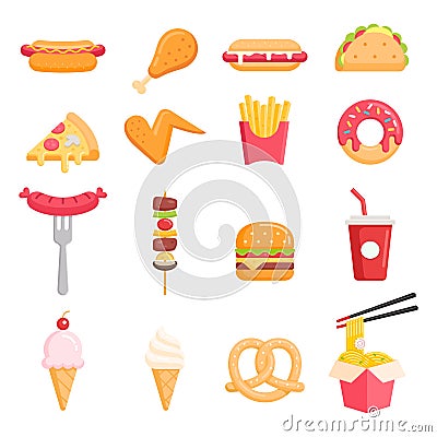 Fast food color icons vector illustrations Vector Illustration