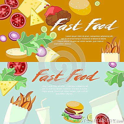 Fast food concept banner flat style. Vector Illustration