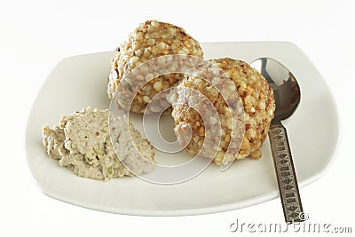 Fast food deep fried sago sabudana vada with chutney. Stock Photo