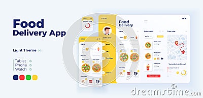 Fast food delivery app screen vector adaptive design template Vector Illustration