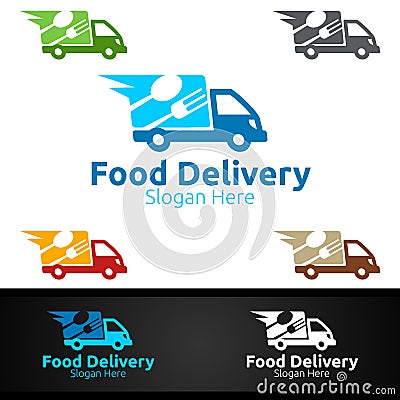 Fast Food Delivery Service Logo for Restaurant, Cafe or Online Catering Delivery Vector Illustration