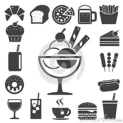 Fast food and dessert icon set. Vector Illustration