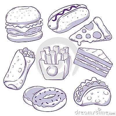 Fast Food Doodle Collection Vector Illustration