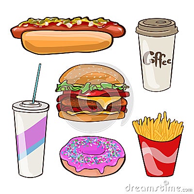 Fast Food Flat Collection Vector Illustration