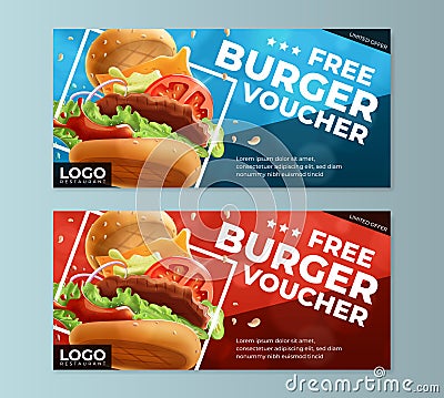 Fast Food Free Burger Voucher Template Vector Illustration