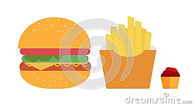 Fast food hamberger fren fire set Vector Illustration