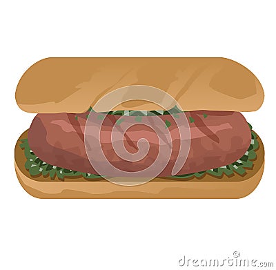 Fast food hot dog choripan chorizo sausage meat traditional sandwich Vector Illustration