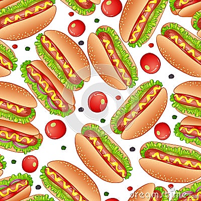 Fast food Hot Dog seamless pattern Vector Illustration