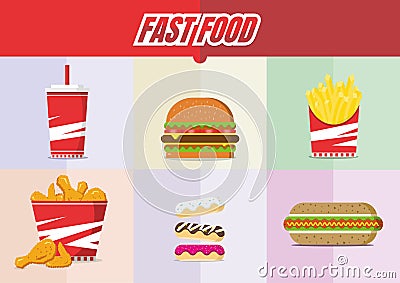 Fast food set Icon flat design Vector Illustration