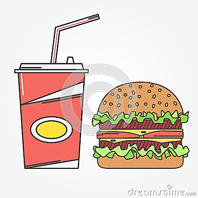 Fast food icon. Vector icon cola and burger . For web design and application interface, also useful for infographics. Vector Vector Illustration