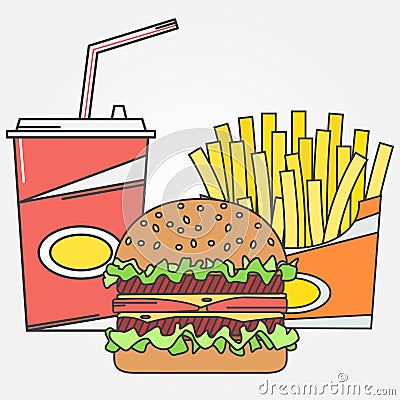 Fast food icon. Vector icon cola,fries and burger . For web design and application interface, also useful for infographics. Vector Vector Illustration