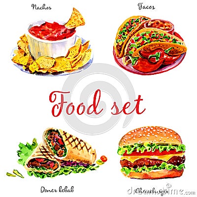 Fast food. Isolated objects on white background Stock Photo