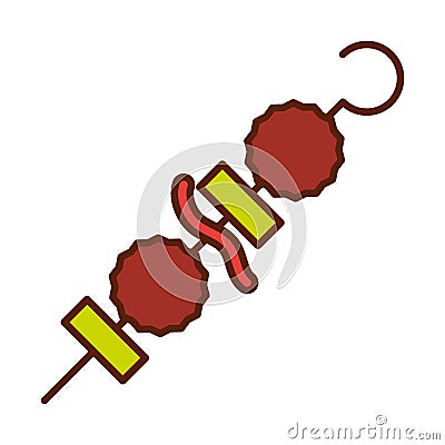 Fast food kebab skewer dinner and menu, tasty meal and unhealthy line and fill icon Vector Illustration