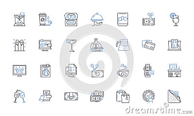 Fast food line icons collection. Burgers, Fries, Nuggets, Pizza, Tacos, Wings, Hotdogs vector and linear illustration Vector Illustration