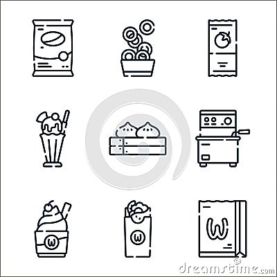 fast food line icons. linear set. quality vector line set such as paper bag, doner kebab, ice cream, electric fryer, dim sum, Vector Illustration