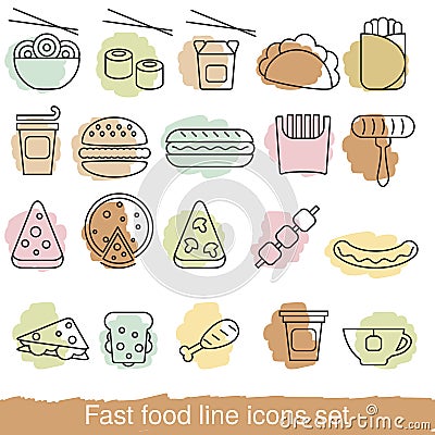 Fast food line icons set Vector Illustration