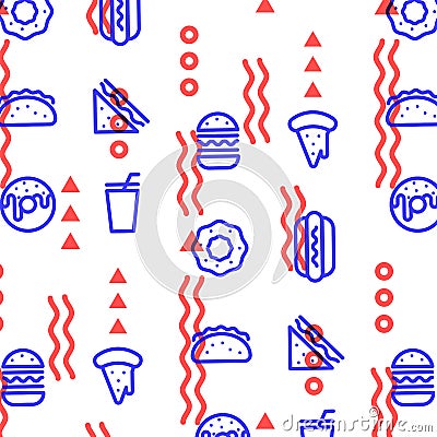 Fast food linear outline pattern. Print texture. Fabric design. Vector Illustration