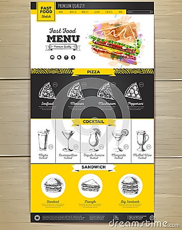 Fast food menu concept Web site design. Vector Illustration