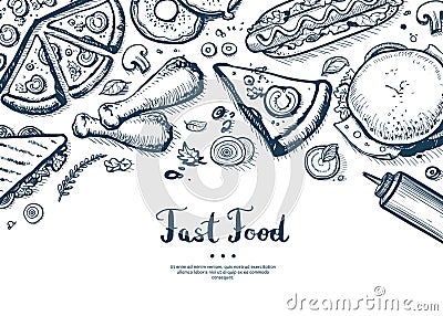 Fast food menu cover in vintage style Vector Illustration