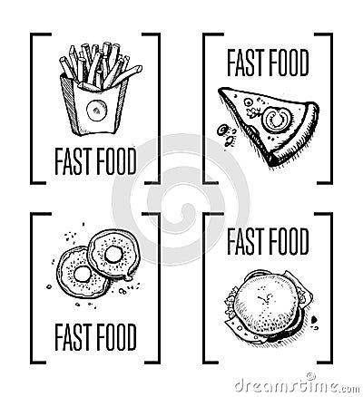 Fast food menu design element set Vector Illustration