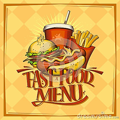 Fast food menu design list with hot dog Vector Illustration