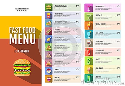 Fast food menu. Set of food and drinks icons. Vector Illustration