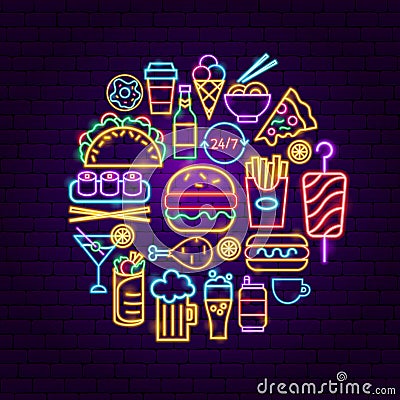 Fast Food Neon Concept Vector Illustration