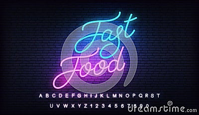 Fast food neon. Lettering neon template for Fast Food cafe, delivery, advertisement Vector Illustration