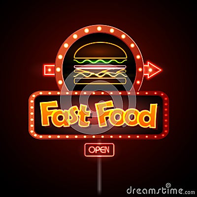 Fast Food Neon sign Vector Illustration