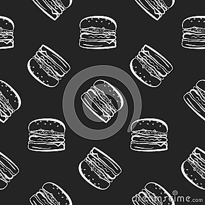 Fast food pattern with burgers on black background Stock Photo
