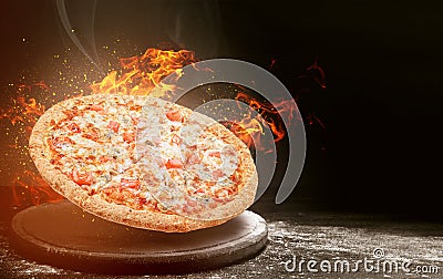 Fast food pizza on fire. high quality fast food concept Stock Photo