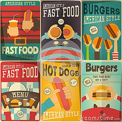 Fast Food Posters Set Vector Illustration