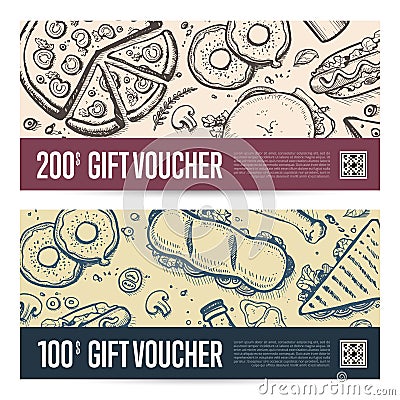 Fast food restaurant gift voucher set Stock Photo