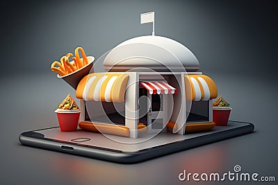 Fast food restaurant, home delivery. Generative AI Cartoon Illustration