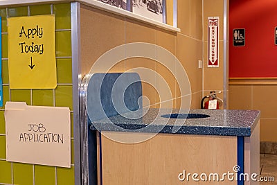 Fast food restaurant job application sign Stock Photo
