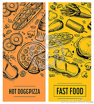 Fast food restaurant menu card template set Vector Illustration