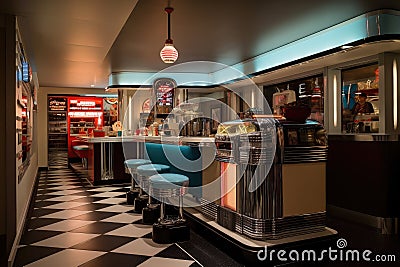 fast-food restaurant with 1950s diner theme, jukebox playing in the background Stock Photo