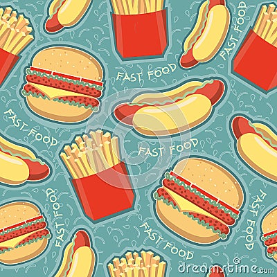 Fast food seamless pattern background.Vector food Vector Illustration