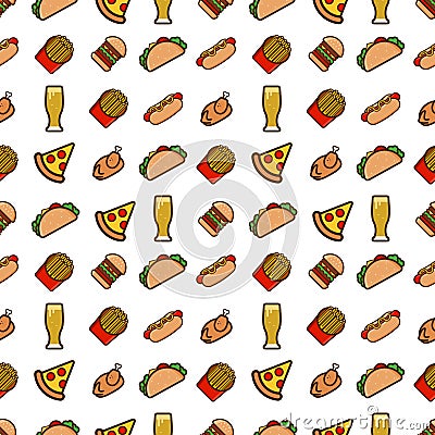 Fast food seamless pattern. Vector Illustration