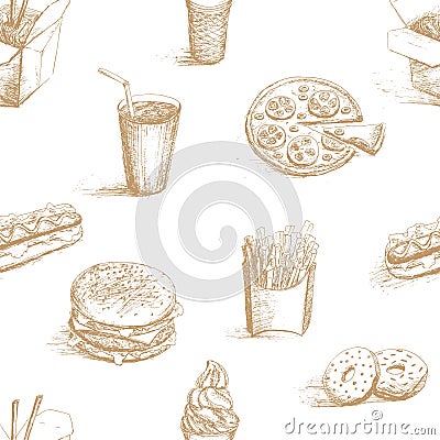 Fast food seamless pattern Stock Photo