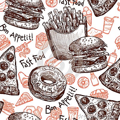 Fast Food Seamless Pattern Vector Illustration