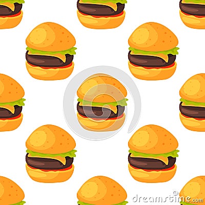 Fast food seamless pattern natural menu restaurant fresh product and kitchen cartoon meal hamburger vector illustration. Vector Illustration