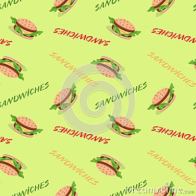 Fast food seamless pattern with sandwiches Vector Illustration